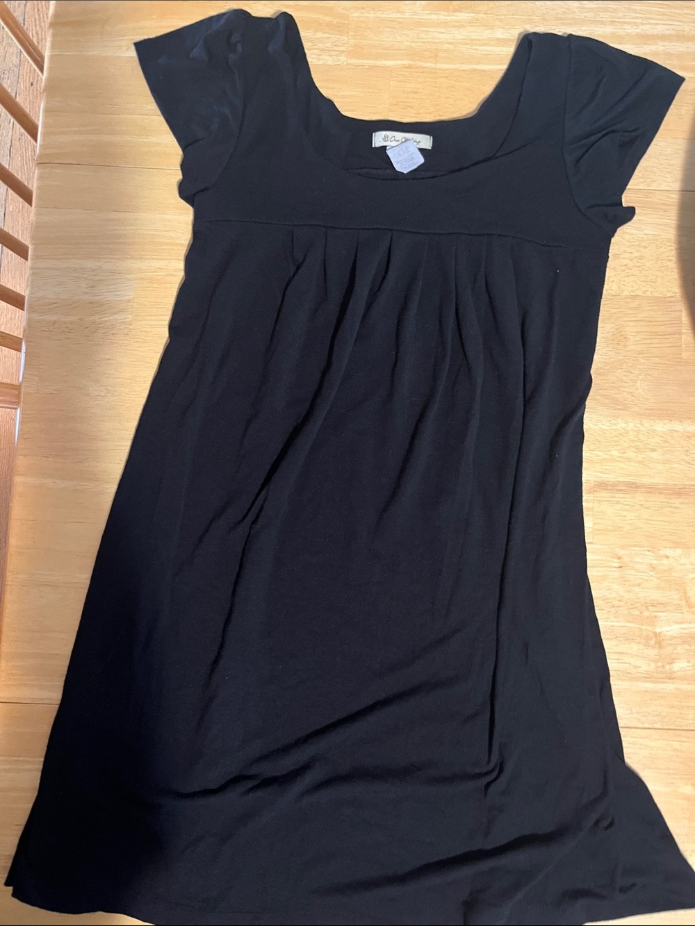 one clothing Black Scoop-Neck Short Sleeve Babydoll style dress -worn
